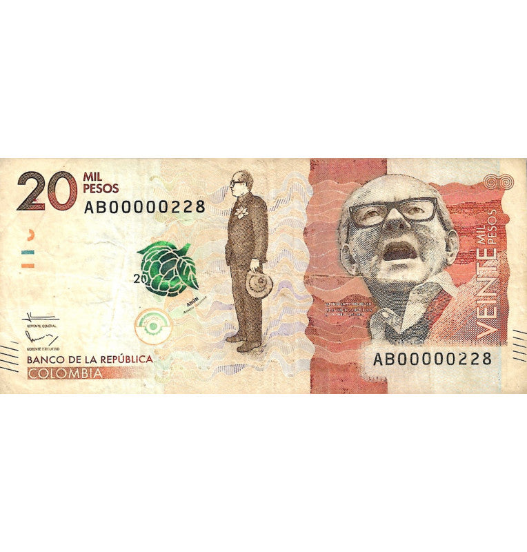 Colombia 20,000 Pesos 2015 (Low number 228) Circulated